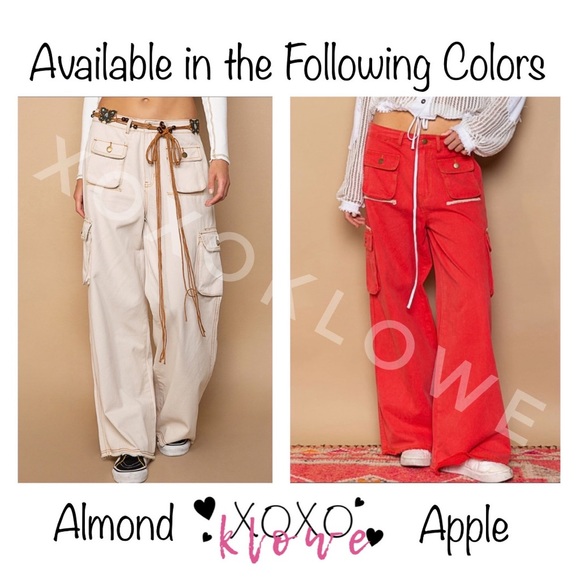 POL Red Cargo Pants Wide Leg Loose Slouchy Fit - Picture 15 of 15